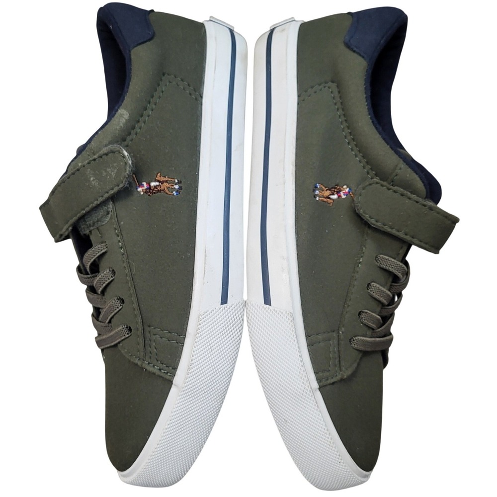 Polo Ralph Lauren Kids Olive Easten II Low Top Sneakers Hook Loop Strap size 2